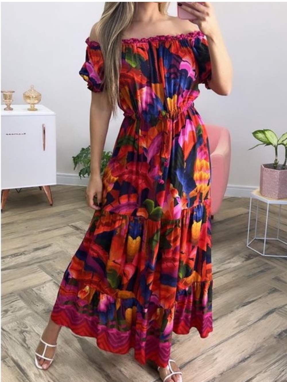 FARM Rio Vibrant Multi-Color Off-Shoulder Maxi Dress M - Picture 3 of 8
